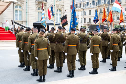 National Day Luxembourg, celebration of the Grand Duke´s birthday, military parade with luxembourgish army, police, fire department, rescue service and armed forced, Luxembourg city, 23.06.2024