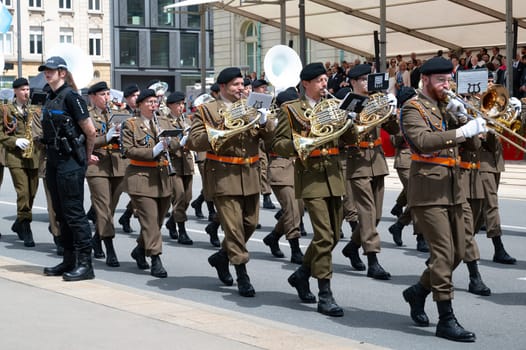 National Day Luxembourg, celebration of the Grand Duke´s birthday, military parade with luxembourgish army, police, fire department, rescue service and armed forced, Luxembourg city, 23.06.2024