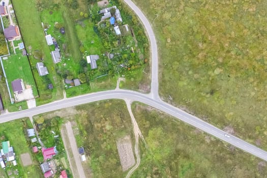 Top view of the village, fields and forests near the village