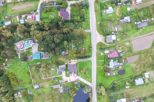 Top view of the village, fields and forests near the village