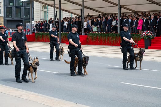 National Day Luxembourg, celebration of the Grand Duke´s birthday, military parade with luxembourgish army, police, fire department, rescue service and armed forced, Luxembourg city, 23.06.2024