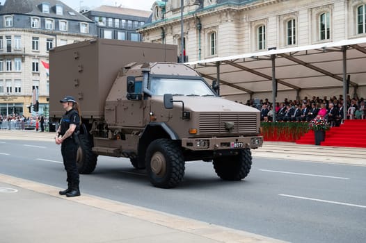 National Day Luxembourg, celebration of the Grand Duke´s birthday, military parade with luxembourgish army, police, fire department, rescue service and armed forced, Luxembourg city, 23.06.2024