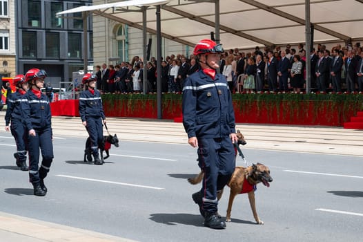 National Day Luxembourg, celebration of the Grand Duke´s birthday, military parade with luxembourgish army, police, fire department, rescue service and armed forced, Luxembourg city, 23.06.2024