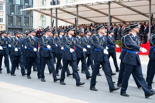 National Day Luxembourg, celebration of the Grand Duke´s birthday, military parade with luxembourgish army, police, fire department, rescue service and armed forced, Luxembourg city, 23.06.2024