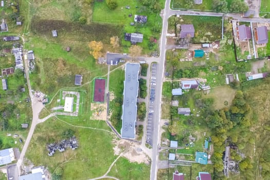 Top view of the village, fields and forests near the village