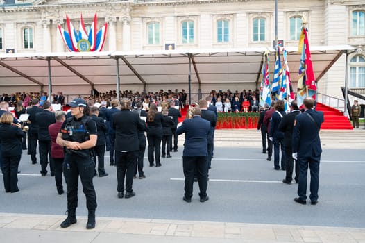 National Day Luxembourg, celebration of the Grand Duke´s birthday, military parade with luxembourgish army, police, fire department, rescue service and armed forced, Luxembourg city, 23.06.2024