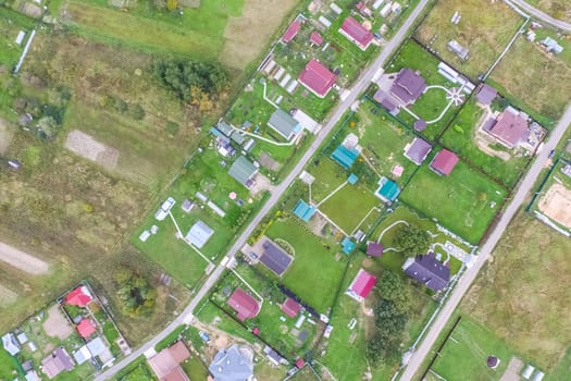 Top view of the village, fields and forests near the village