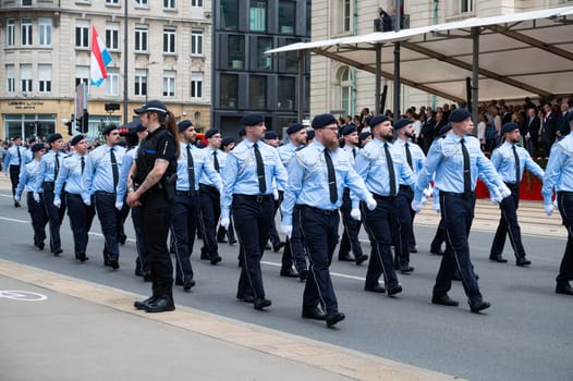 National Day Luxembourg, celebration of the Grand Duke´s birthday, military parade with luxembourgish army, police, fire department, rescue service and armed forced, Luxembourg city, 23.06.2024