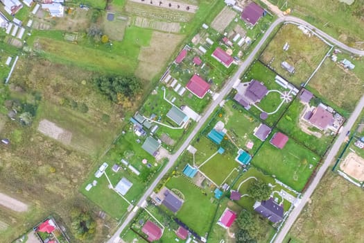Top view of the village, fields and forests near the village