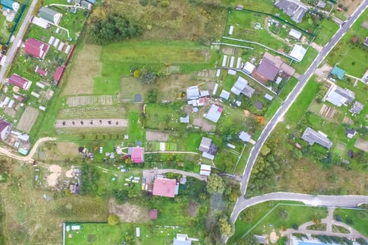 Top view of the village, fields and forests near the village