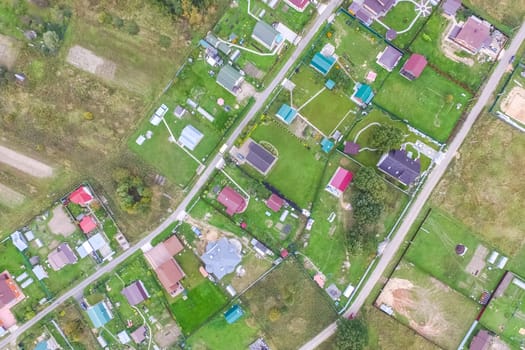 Top view of the village, fields and forests near the village
