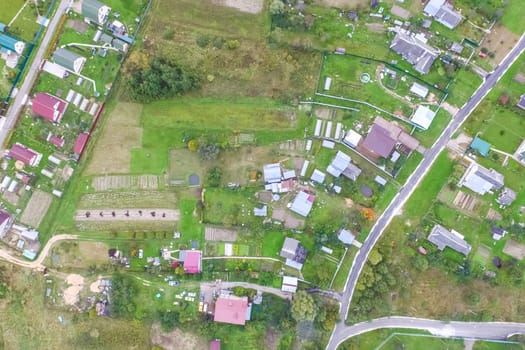 Top view of the village, fields and forests near the village