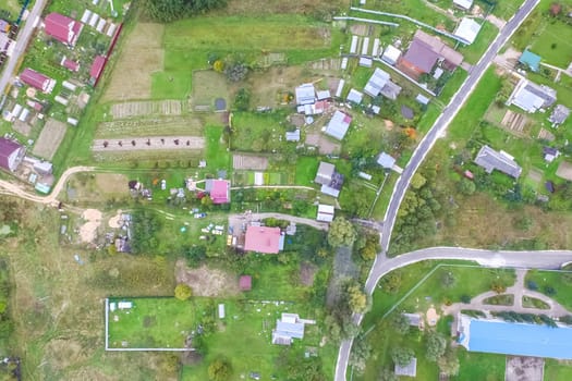 Top view of the village, fields and forests near the village