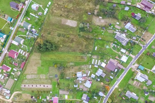 Top view of the village, fields and forests near the village