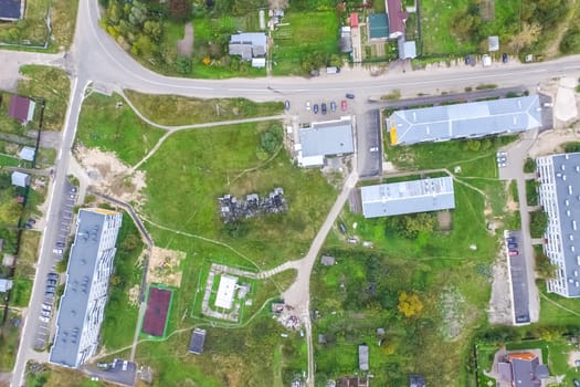 Top view of the village, fields and forests near the village