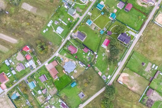 Top view of the village, fields and forests near the village