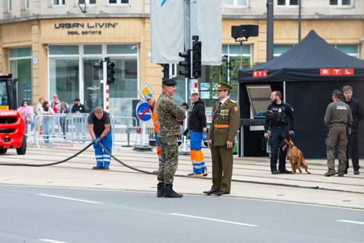 National Day Luxembourg, celebration of the Grand Duke´s birthday, military parade with luxembourgish army, police, fire department, rescue service and armed forced, Luxembourg city, 23.06.2024