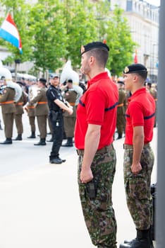 National Day Luxembourg, celebration of the Grand Duke´s birthday, military parade with luxembourgish army, police, fire department, rescue service and armed forced, Luxembourg city, 23.06.2024