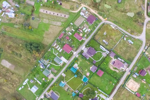 Top view of the village, fields and forests near the village
