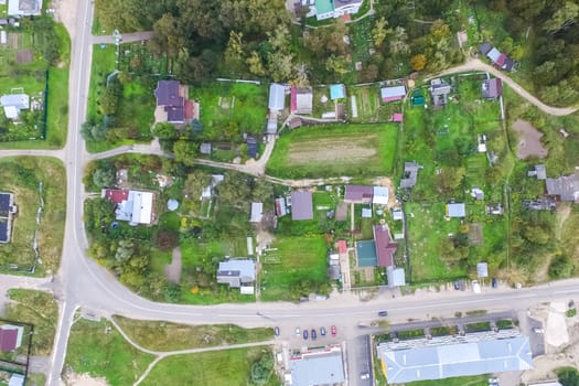 Top view of the village, fields and forests near the village