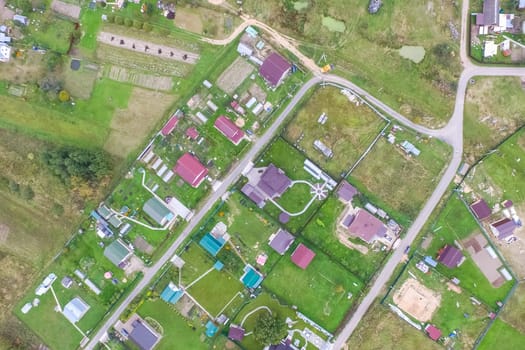 Top view of the village, fields and forests near the village