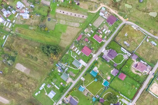 Top view of the village, fields and forests near the village
