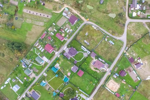 Top view of the village, fields and forests near the village