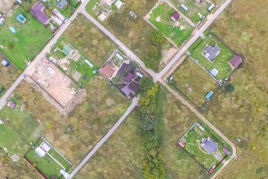 Top view of the village, fields and forests near the village