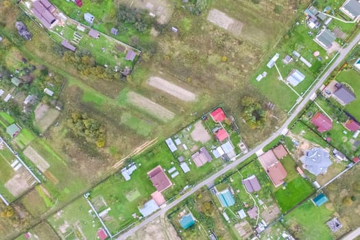 Top view of the village, fields and forests near the village