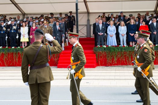 National Day Luxembourg, celebration of the Grand Duke´s birthday, military parade with luxembourgish army, police, fire department, rescue service and armed forced, Luxembourg city, 23.06.2024