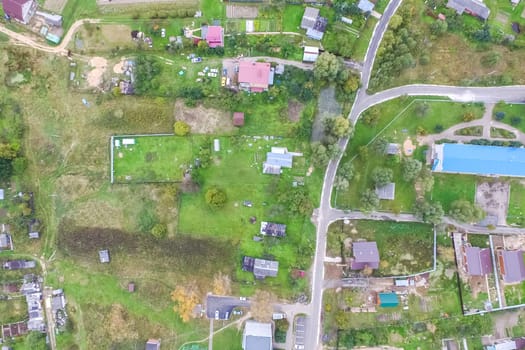 Top view of the village, fields and forests near the village