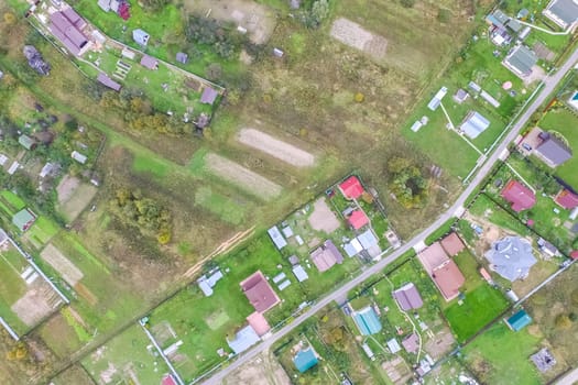 Top view of the village, fields and forests near the village