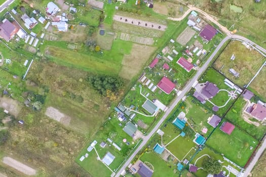 Top view of the village, fields and forests near the village