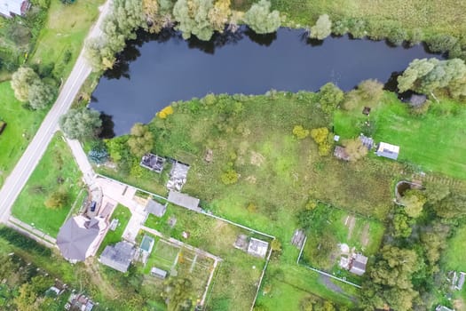 Top view of the village, fields and forests near the village