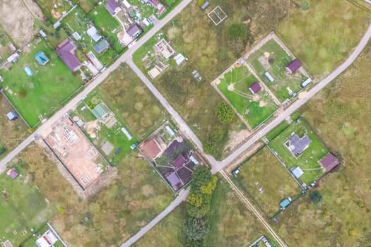 Top view of the village, fields and forests near the village