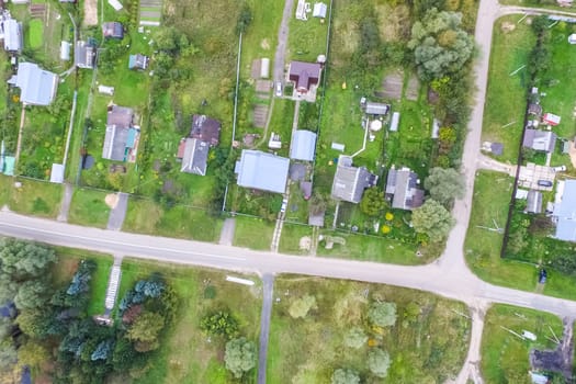 Top view of the village, fields and forests near the village