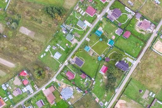 Top view of the village, fields and forests near the village