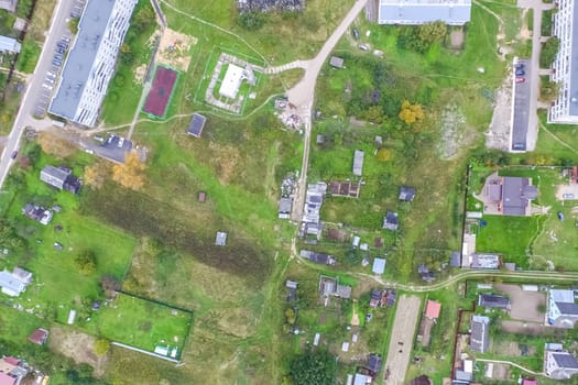 Top view of the village, fields and forests near the village