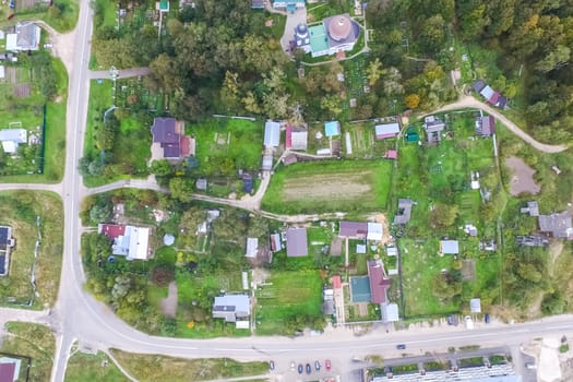 Top view of the village, fields and forests near the village