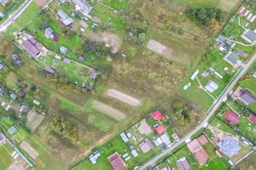 Top view of the village, fields and forests near the village