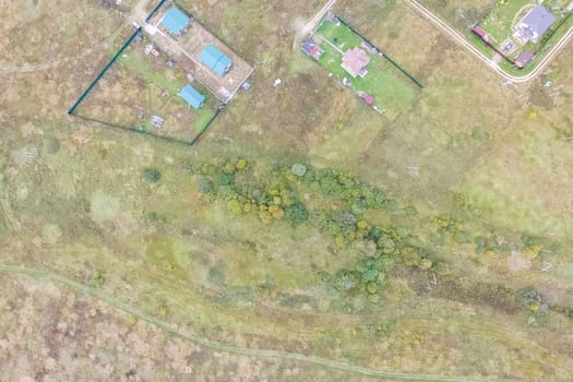 Top view of the village, fields and forests near the village