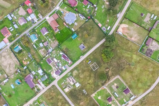 Top view of the village, fields and forests near the village