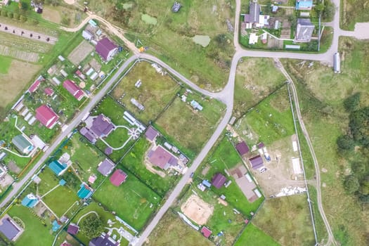Top view of the village, fields and forests near the village