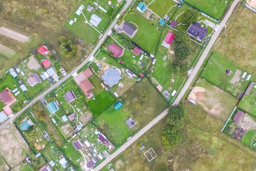 Top view of the village, fields and forests near the village