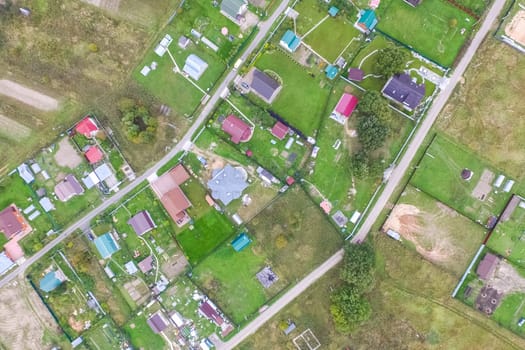 Top view of the village, fields and forests near the village