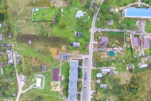 Top view of the village, fields and forests near the village