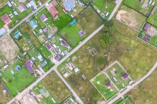 Top view of the village, fields and forests near the village