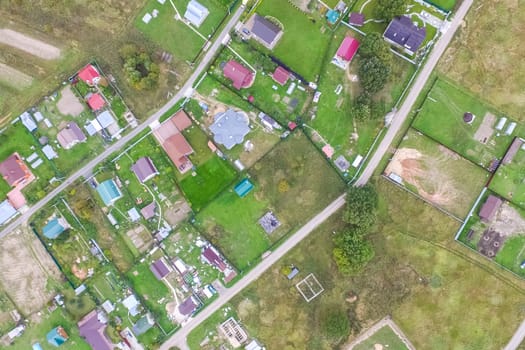 Top view of the village, fields and forests near the village