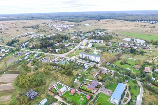Top view of the village, fields and forests near the village