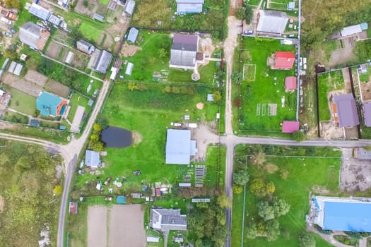 Top view of the village, fields and forests near the village